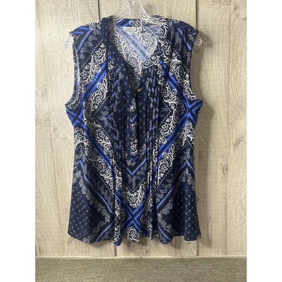 Croft & Barrow Womens Sleeveless Blue Paisley Pleated Top Large Summer Cruise - Picture 1 of 7